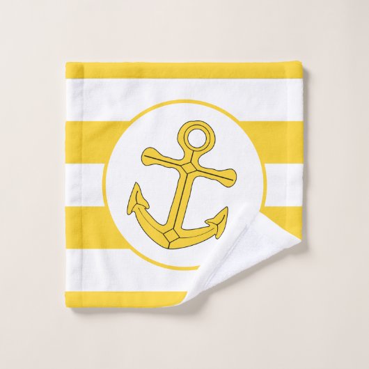 Ankerontwerp Geel Gestreept Bad Handdoek (Wasdoekje)