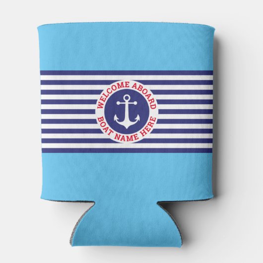 Ankerontwerp met strepen in nautische stijl blikjeskoeler (Achterkant)