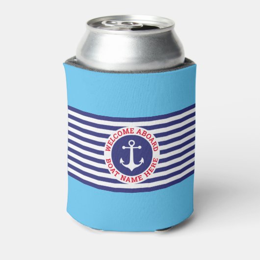 Ankerontwerp met strepen in nautische stijl blikjeskoeler (Blikje Achterkant)