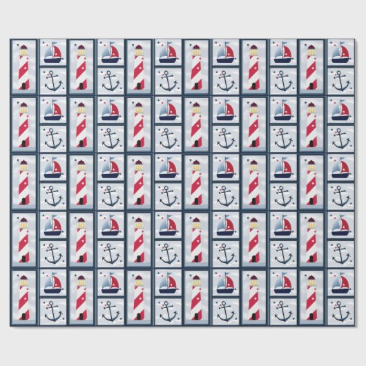 Ankerontwerp van de vuurtoren van de zandboot van  cadeaupapier (Vlak)