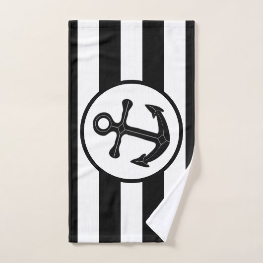 Ankerontwerp Zwart Gestreept Bad Handdoek (Handdoek)