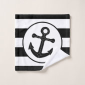 Ankerontwerp Zwart Gestreept Bad Handdoek (Wasdoekje)