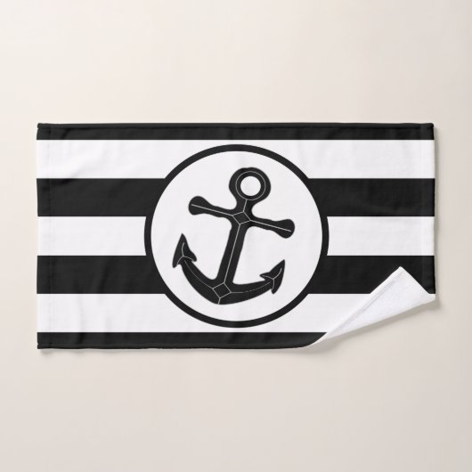 Ankerontwerp Zwart Gestreept Bad Handdoek (Handdoek)