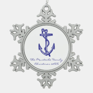 Ankerornament met touw tin sneeuwvlok ornament