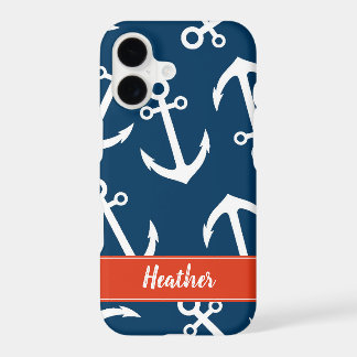Ankerpatroon in marineblauw met nautisch monogram