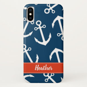 Ankerpatroon in marineblauw met nautisch monogram Case-Mate iPhone case