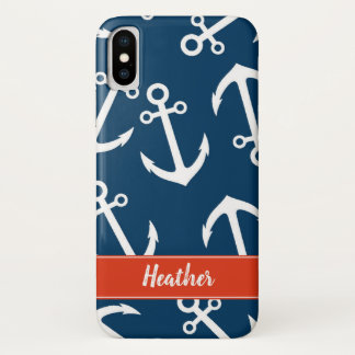 Ankerpatroon in marineblauw met nautisch monogram Case-Mate iPhone case