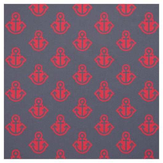 Ankerpatroon stof in marine en rood (Swatch)