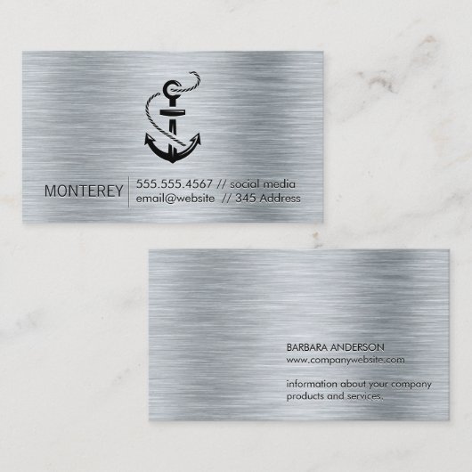 Ankerpictogram | Metallic geborstelde achtergrond Visitekaartje (Voorkant / Achterkant)