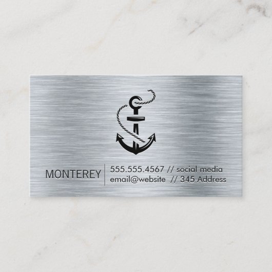 Ankerpictogram | Metallic geborstelde achtergrond Visitekaartje (Voorkant)