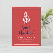 Ankerrood en blauw Manuscript sparen de Datum Save The Date (Staand voorkant)