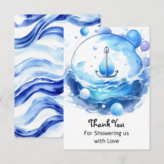Anker's Ahoy Nautische Douche Boy Baby shower Bedankkaart (Voorkant / Achterkant)
