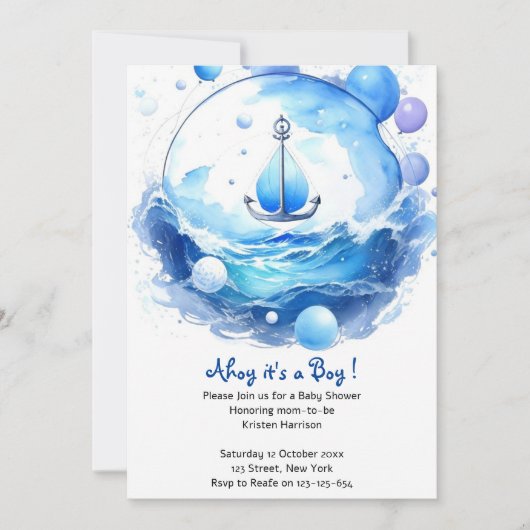 Anker's Ahoy Nautische Douche Boy Baby shower Kaart (Voorkant)
