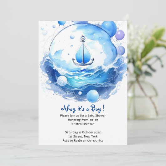Anker's Ahoy Nautische Douche Boy Baby shower Kaart (Staand voorkant)