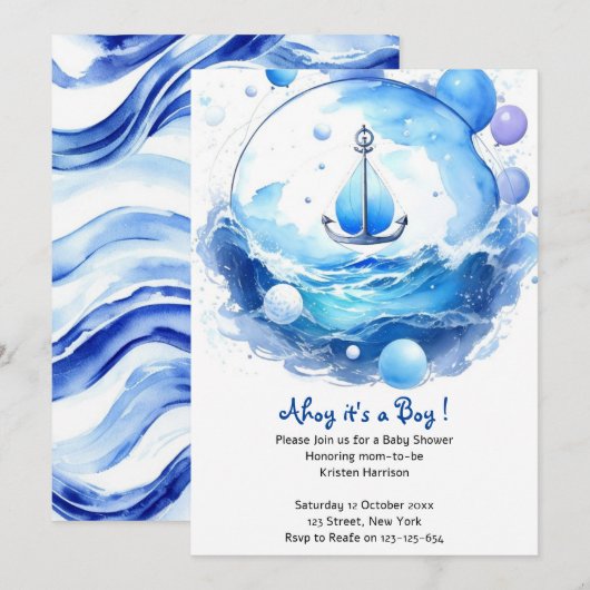 Anker's Ahoy Nautische Douche Boy Baby shower Kaart (Voorkant / Achterkant)