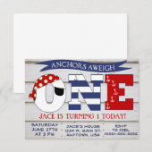 Ankers Aweigh 1e verjaardag uitnodiging (Voorkant / Achterkant)