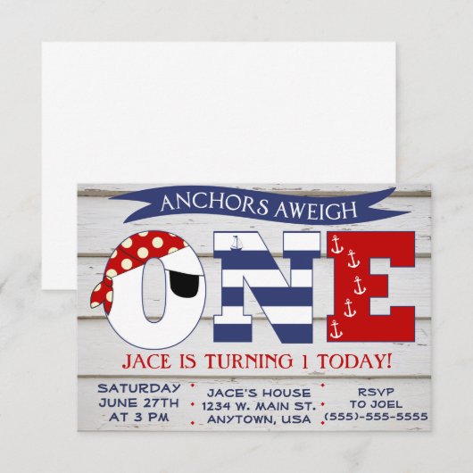 Ankers Aweigh 1e verjaardag uitnodiging (Voorkant / Achterkant)