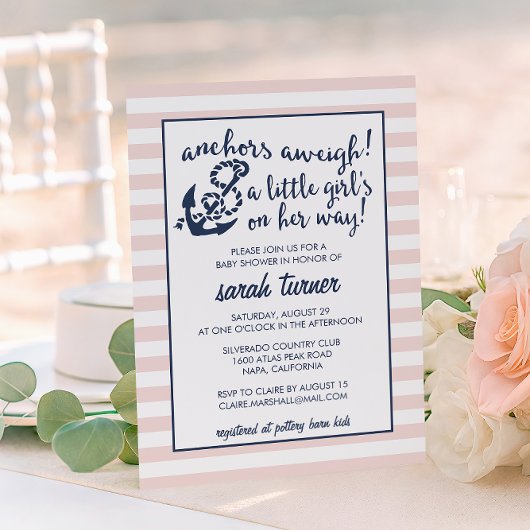 Ankers Aweigh! Nautisch Roze Meisje Baby shower Kaart