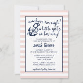 Ankers Aweigh! Nautisch Roze Meisje Baby shower Kaart (Voorkant)