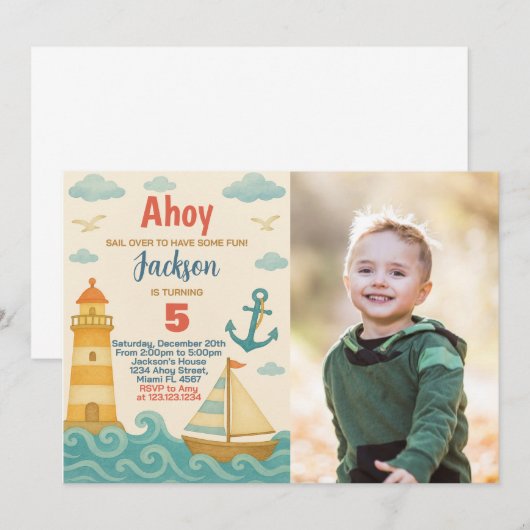 Ankers Aweigh! nautische verjaardag uitnodiging (Voorkant / Achterkant)