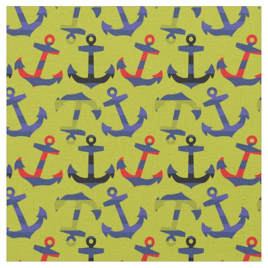 Ankers Aweigh, stripte Anchors op Green Fabric Stof (Close Up)