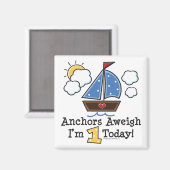 Ankers Aweigh Zeilboot 1e Verjaardag Magneet (Voorkant / Achterkant)