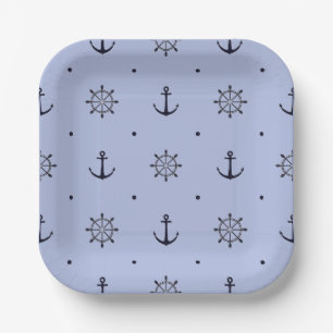 Ankers en schepen Wielen Patroon Blauw Papieren Bordje