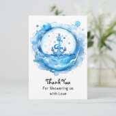 Ankers & Golven: Waterverf Nautisch Baby shower Bedankkaart (Staand voorkant)