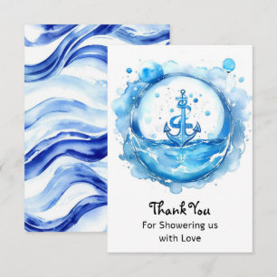 Ankers & Golven: Waterverf Nautisch Baby shower Bedankkaart