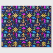 Ankers, Helms, Piraten. Kleurrijk Nautisch Patroon Cadeaupapier (Vlak)