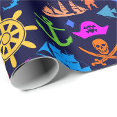 Ankers, Helms, Piraten. Kleurrijk Nautisch Patroon Cadeaupapier (Rol Hoek)