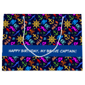 Ankers, Helms, Piraten. Kleurrijk Nautisch Patroon Groot Cadeauzakje (Voorkant)