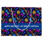 Ankers, Helms, Piraten. Kleurrijk Nautisch Patroon Groot Cadeauzakje (Achterkant)