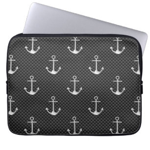 Ankers op zwart koolstofvezelpatroon laptop sleeve