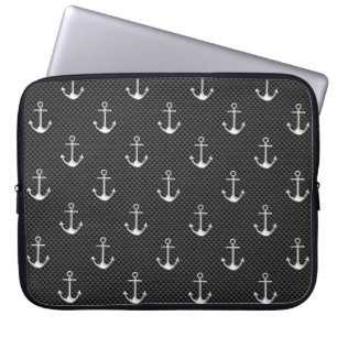 Ankers op zwart koolstofvezelpatroon laptop sleeve
