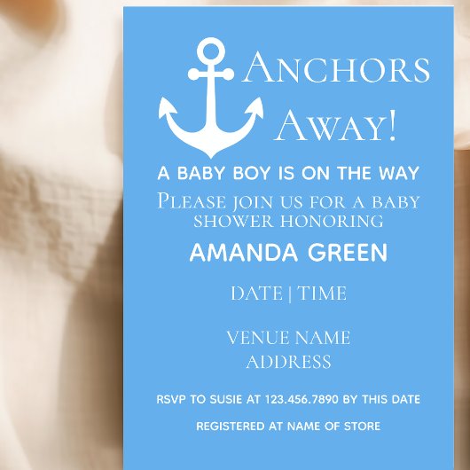 Ankers Weg Baby Boy Nautisch Blauw Baby shower Kaart