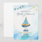 Ankers weg: Blue Waterverf Boat Baby shower Kaart (Voorkant / Achterkant)