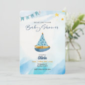 Ankers weg: Blue Waterverf Boat Baby shower Kaart (Staand voorkant)