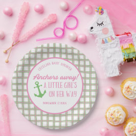 Ankers weg meisje nautische Baby shower Papieren Bordje