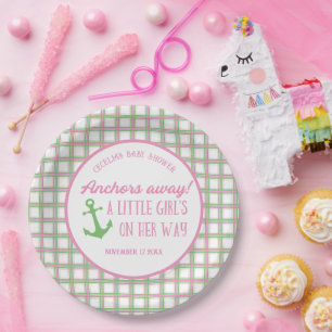 Ankers weg meisje nautische Baby shower Papieren Bordje