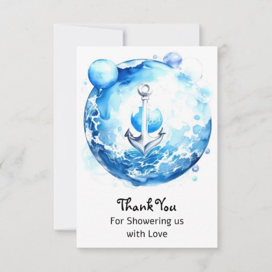 Ankers weg: nautische Waterverf Baby Jongensdouche Bedankkaart (Voorkant)