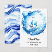 Ankers weg: nautische Waterverf Baby Jongensdouche Bedankkaart (Voorkant / Achterkant)