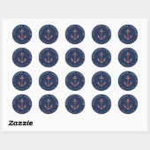 Ankers wegen | Koraal & Navy Nautisch Baby shower Ronde Sticker (Vel)
