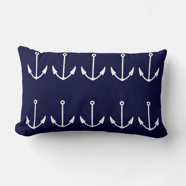 Ankerstrepen WHITE op NAVY BLUE PILLOW Kussen (Voorkant)