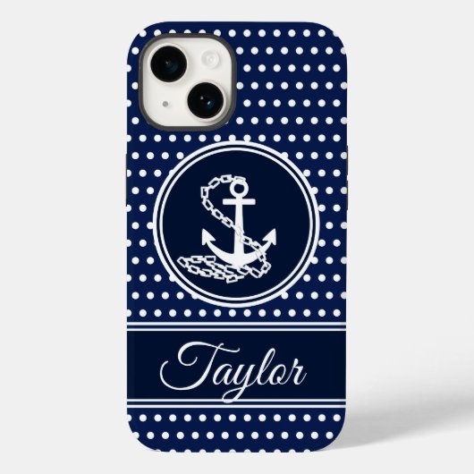 Ankersymbool Maritiem Blauw en Witte Douanenaam Case-Mate iPhone Case (Achterkant)