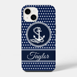 Ankersymbool Maritiem Blauw en Witte Douanenaam iPhone 14 Hoesje