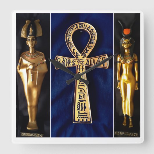Ankh Egyptian Blue Background Vierkante Klok (Voorkant)