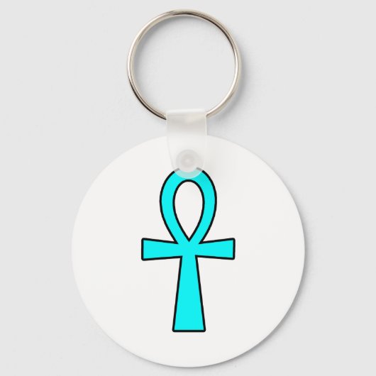 Ankh Egyptian Hieroglyphic Cross Key Life Blue Sleutelhanger (Voorkant)