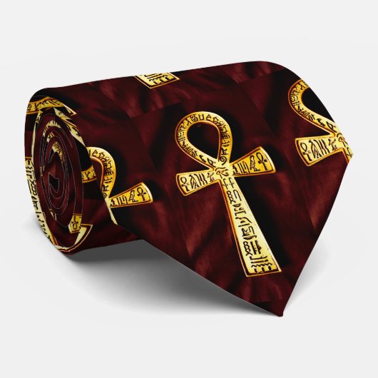 Ankh en Egyptische Hieroglyphs Stropdas (Opgerold)