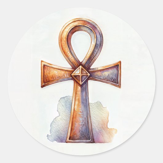 Ankh in gouden Waterverf Ronde Sticker (Voorkant)